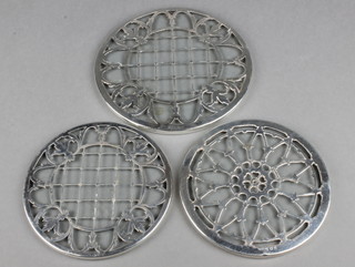 3 silver mounted glass stands 