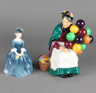 A Royal Doulton figure Cherie HN2341 5 1/2" and The Old Balloon Seller HN1316 7 1/2" 