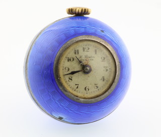 A silver and guilloche enamel spherical timepiece