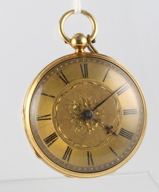 An 18ct gold fob watch with floral decorated dial 