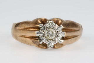 A gentleman's 9ct gold single stone diamond ring, 8 grams, size S