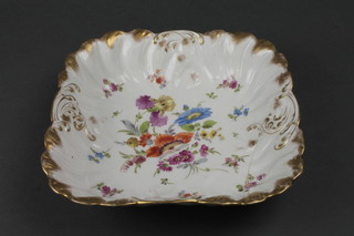 A Dresden square bowl with gilt and floral decoration 8" 