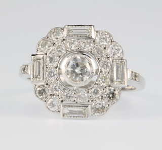 An 18ct white gold Art Deco style diamond cluster ring approx. 1.25ct, size N 1/2