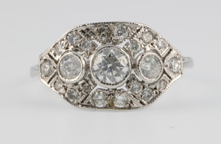An 18ct white gold Art Deco style diamond ring approx. 0.8ct, size N