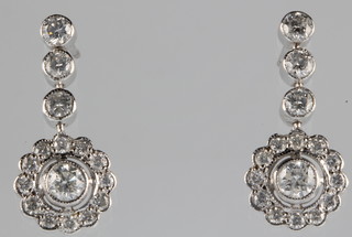 A pair of 18ct gold Victorian style drop diamond earrings 1.5ct 