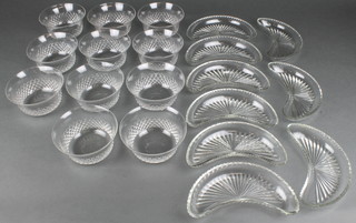 9 kidney shaped cut glass hors d'oeuvres dishes and 10 ditto finger bowls 