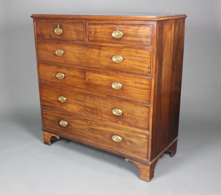 A Georgian mahogany chest of 2 short and 3 long drawers with oval plate drop handles, raised on bracket feet 47"h x 45"w x 21 1/2"d 