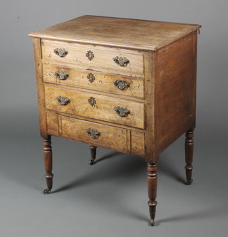 A Georgian bleached mahogany chest of 3 long graduated drawers above 1 short drawer, raised on turned supports 32"h x 25"w x 18"d 