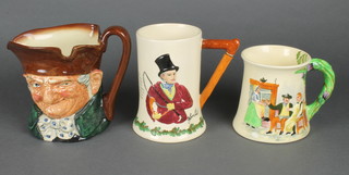 A Crown Devon Fieldings John Peel mug, a ditto Old Lang Syne mug and a Royal Doulton character jug - Old Charlie 