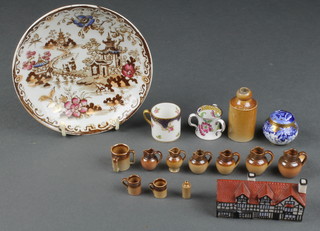 A Coalport miniature ginger jar and cover 1" and minor miniature items 