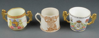 A Paragon china commemorative 1937 2 handled cup, 2 other commemorative items