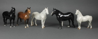A Beswick Welsh pony 8", a Connemara mare 9", a black horse 9", a brown horse 9" and a black fell Champion 9"