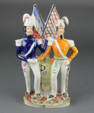 A Victorian Staffordshire figure group of Albert and Napoleon III 12" 
