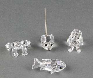 A Swarovski figure of a mouse 1/2" and 3 other animals