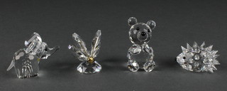 A Swarovski hedgehog 1" and 3 other Swarovski animals