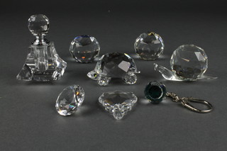 A Swarovski figure of a tortoise 1 1/2" and other glass items 