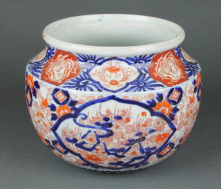 An Imari jardiniere decorated with panels of flowers 10" 