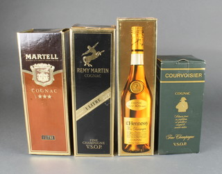 A 1 litre bottle of Remy Martin cognac, a litre bottle of Martell cognac, a litre bottle of Hennessy cognac and a 70cl bottle of Courvoisier cognac 