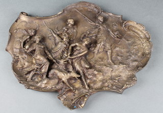 A shaped bronze plaque depicting classical female figures 10" x 12" 