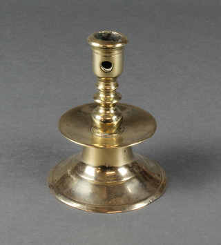A 17th Century style bell metal candlestick of waisted form 6" 