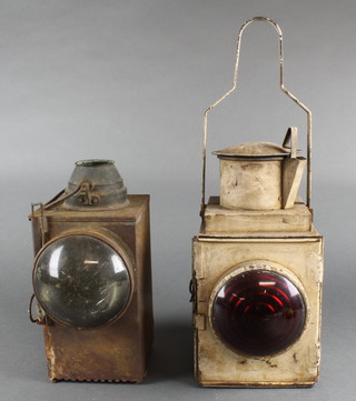 A square railway lantern with bullseye lens and 1 other 