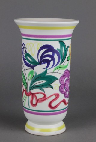A 1960's Poole cylindrical vase decorated with a stylised bird amongst flowers 8 1/2" 