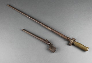 A French bayonet with 13" blade and steel scabbard together with a pig stick bayonet 