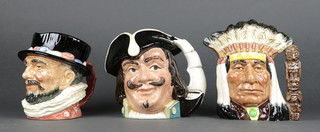 3 Royal Doulton character jugs - Beefeater D6206 6", Captain Henry Morgan D6467 7" and North American Indian D6611 7" 