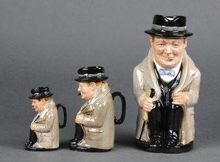 A Royal Doulton jug Winston Churchill, seated 8", a ditto 5" and another 3 1/2" 