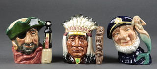3 Royal Doulton character jugs - Smuggler D6619 4", North American Indian D6614 4" and Old Salt D6554 4" 