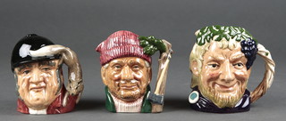 3 Royal Doulton character jugs - The Lumberjack D6613 4", Bachus D6505 4" and Gone Away 3" D6338 3" 
