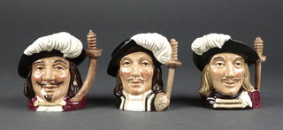 3 Royal Doulton character jugs - Aramis D6454 4", Athos D6452 4" and Porthos D6453 4" 