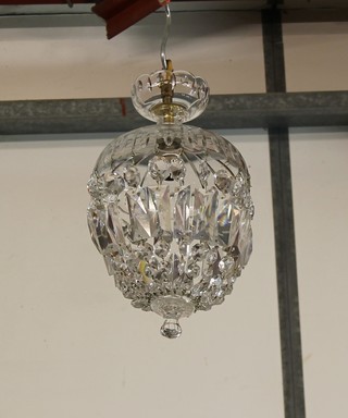 A glass bag shaped light fitting hung lozenges (1 damaged)