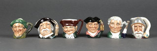 6 Royal Doulton character jugs - Old Charlie D6046 2", Apothecary D6581 2", Don Quixote D6511 2", Sancho Panca D6518 2" and Night Watchman D6583 2" and Auld Mac D6523 2" 