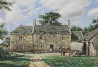 Ruffell, oil on canvas, figures before a country farmhouse, signed 15" x 22" 