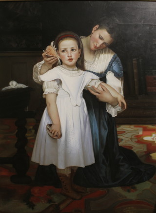 John Morton, oil, a Victorian style interior scene with a mother and child, signed 39 1/2" x 29 1/2" 