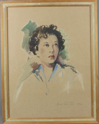 Hector Whistler, watercolour, study of a young lady, signed and dated 1961, 19 1/2" x 15 1/2" 