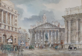 Paula French, watercolour, study of The Mansion House and Royal Exchange, signed 12" x 18" 