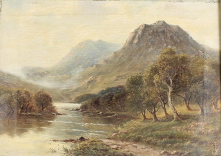 An Edwardian oil painting, a Scottish highland scene with stream, monogrammed on canvas 9 1/2" x 13 1/2" 