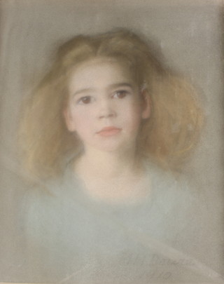 H M Dourie 1910, pastel, study of a young  girl, signed 17" x 14" 