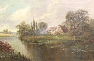 H Cooper 1908, oil on canvas, "The Upper Thames Near Maidenhead" signed  and dated 19 1/2" x 29 1/2" 