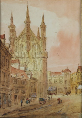 E Nevil, watercolour "Louvain" townscape, signed 10 3/4" x 7 1/2" 