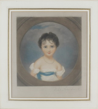 Will Henderson, portrait studies of young ladies, signed in pencil 9" x 8" in fancy gilt frames with ribbon crests