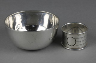 A circular silver bowl, Birmingham 1928 and an engraved napkin ring, 74 grams
