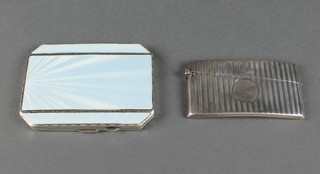 A silver engine turned card case, a silver guilloche enamel cigarette case, 168 grams