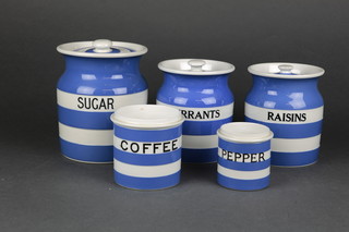 5 T G Green & Co Ltd containers - currants, sugar, raisins, coffee and pepper 