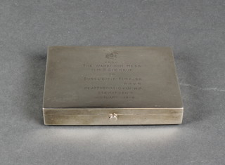 A foreign silver cigarette box with engraved inscription, 220 grams