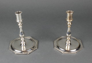 A pair of Sheffield silver plate Georgian design candlesticks with octagonal bases  6 1/2" 
