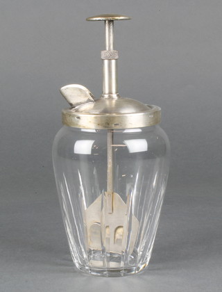 An Art Deco faceted glass cocktail mixer with plated mounts 9" 