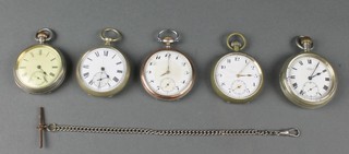 5 silver plated cased pocket watches and an Albert